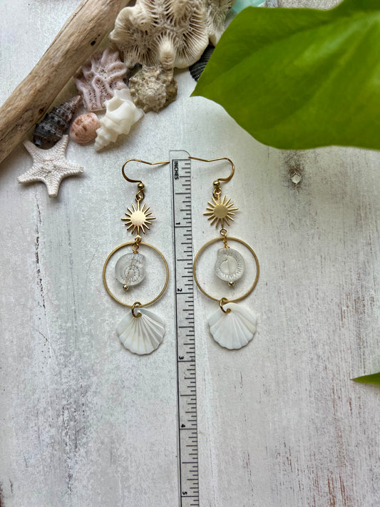 Gold Sun & Shell Earrings
