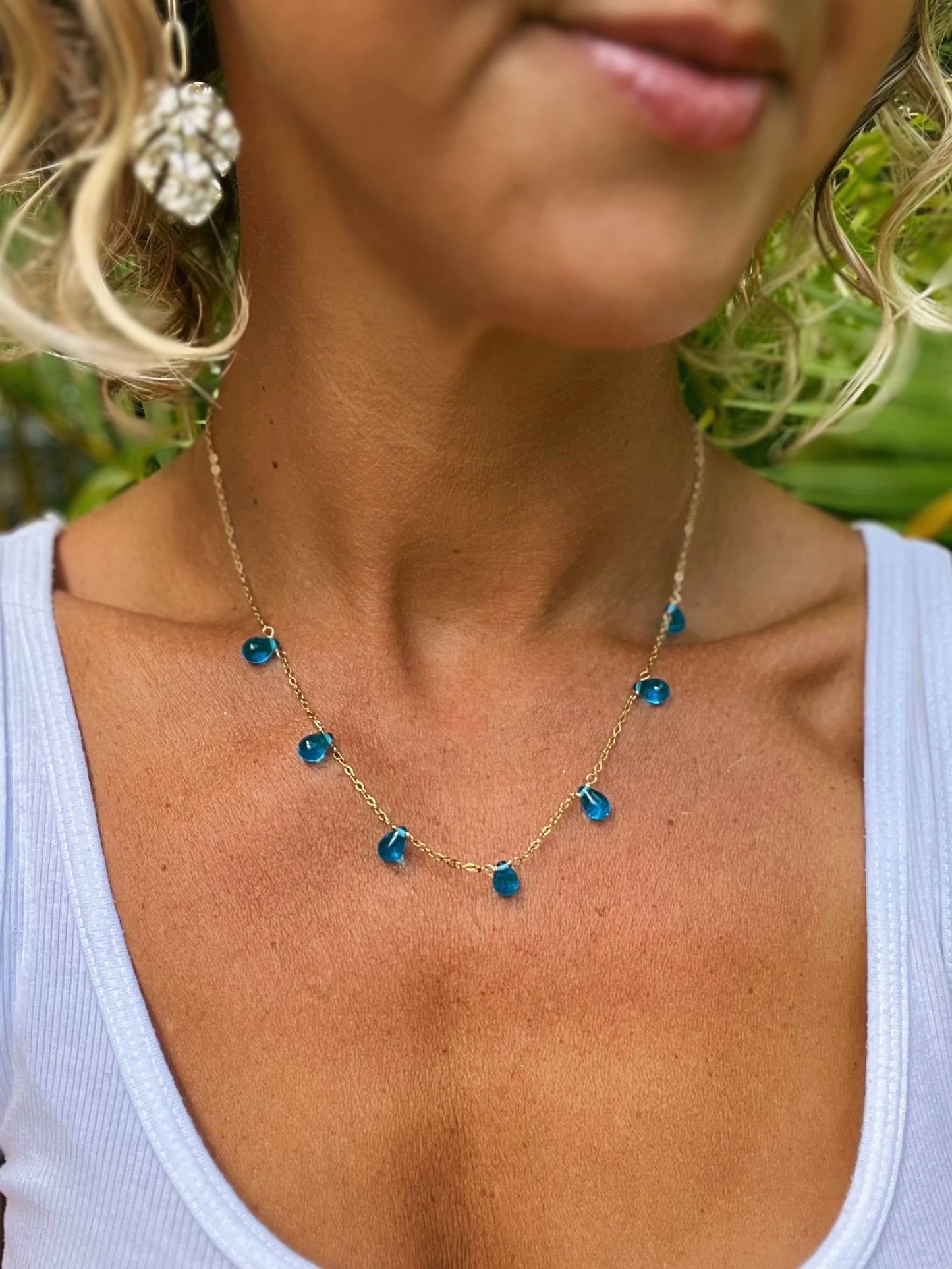 Sapphire Blue Glass Teardrop necklace