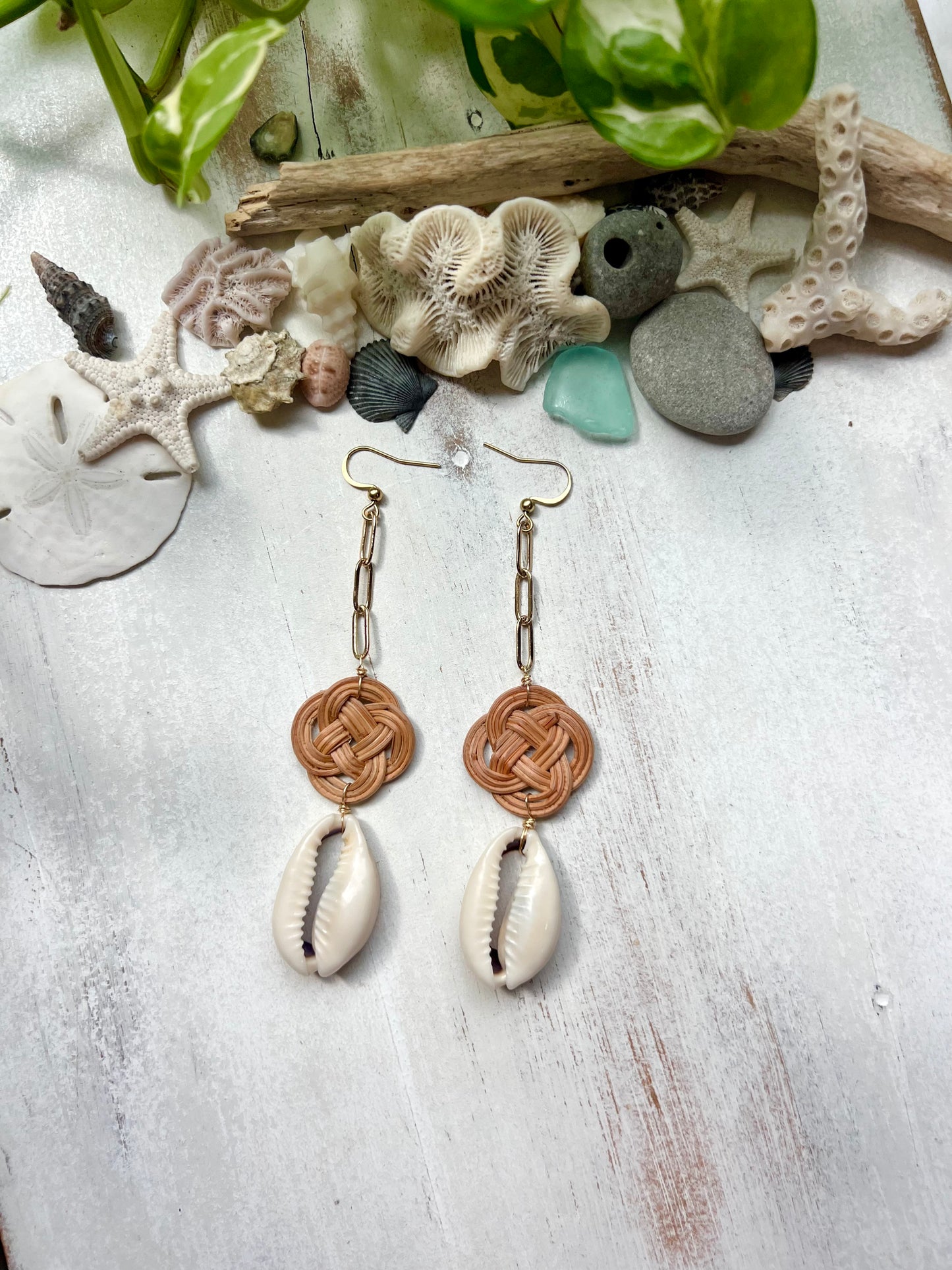 Cowrie Shell & Rattan Earrings