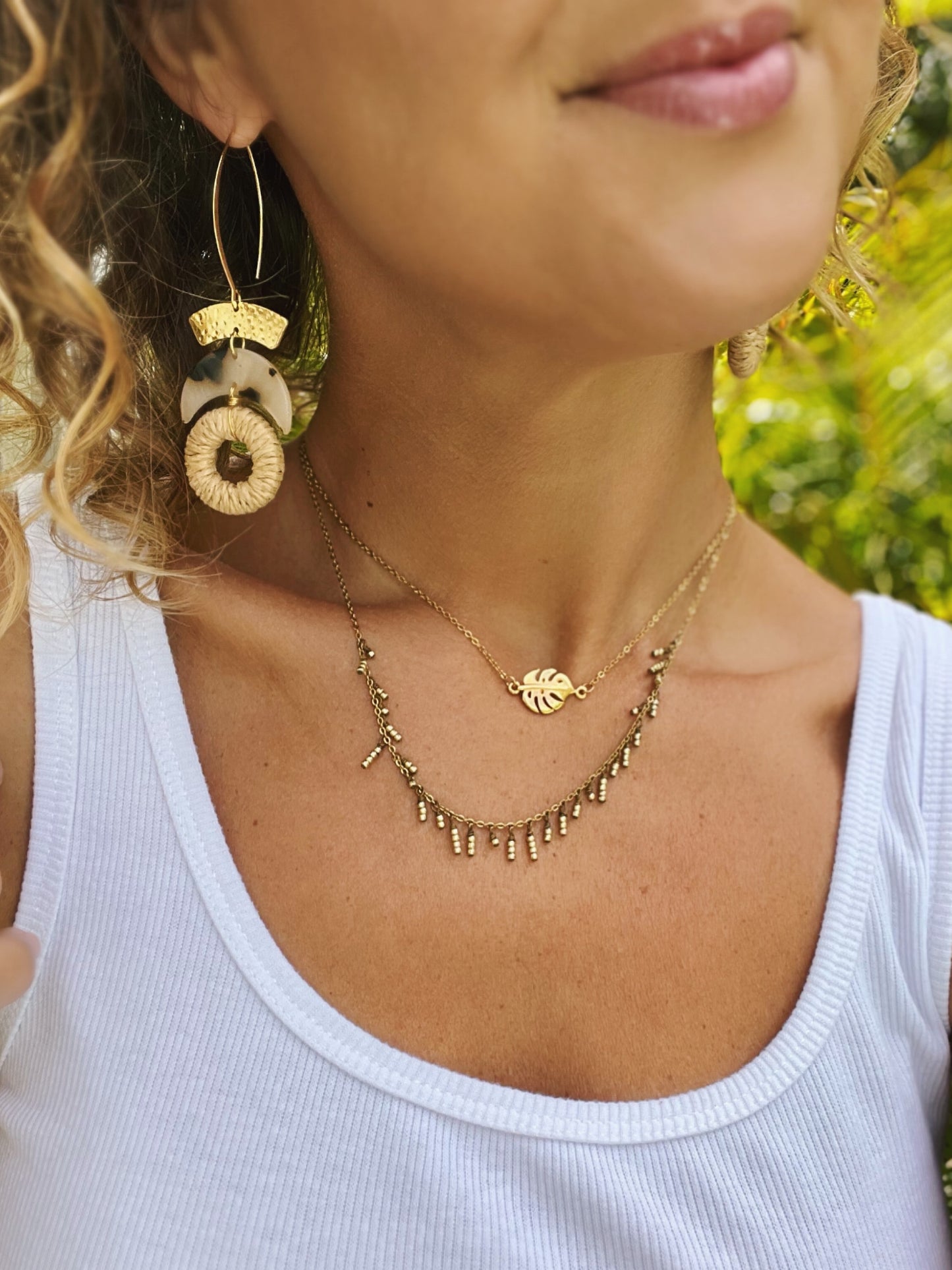 Tortoise Shell Moon and Rattan hoop Earrings