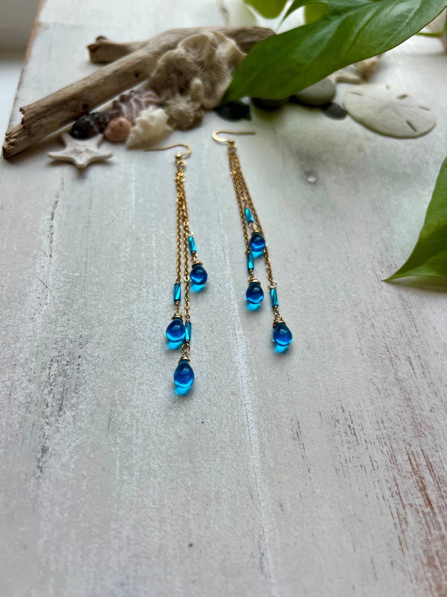 Sapphire Blue Glass Tear Drop Earrings