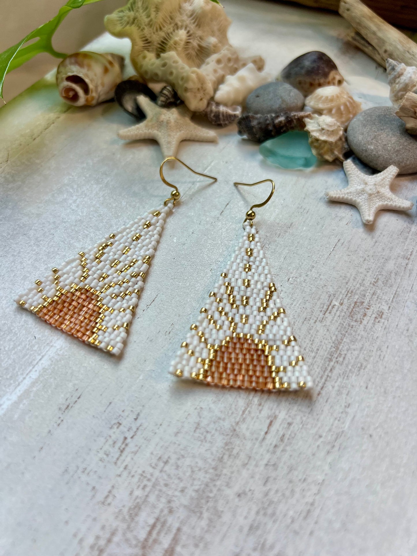 White & Gold Sun Seed Bead Earrings | Limited Edition
