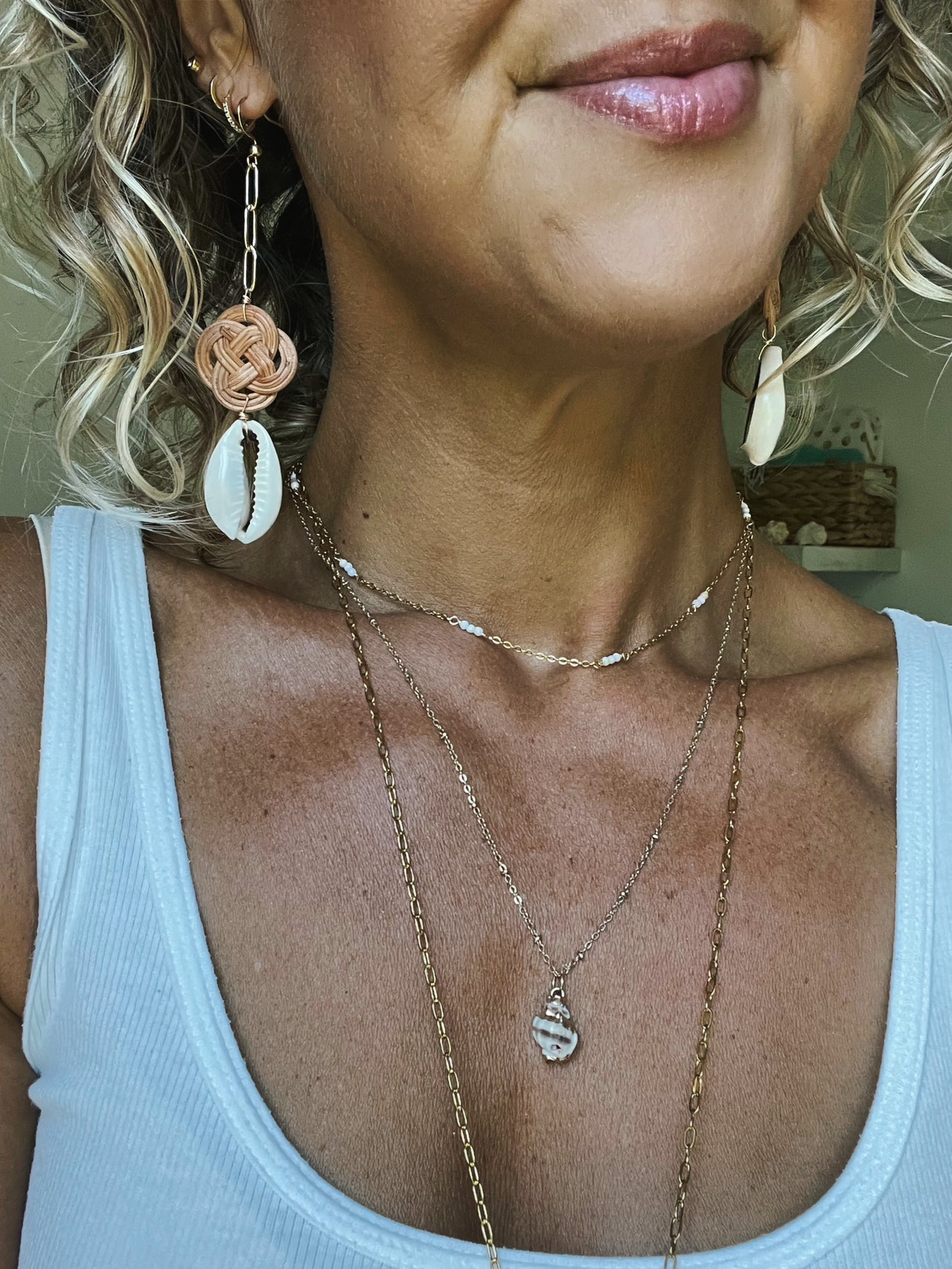 Cowrie Shell & Rattan Earrings