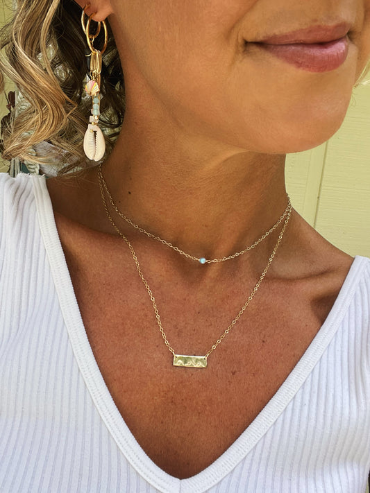 Triple wave stamped bar necklace