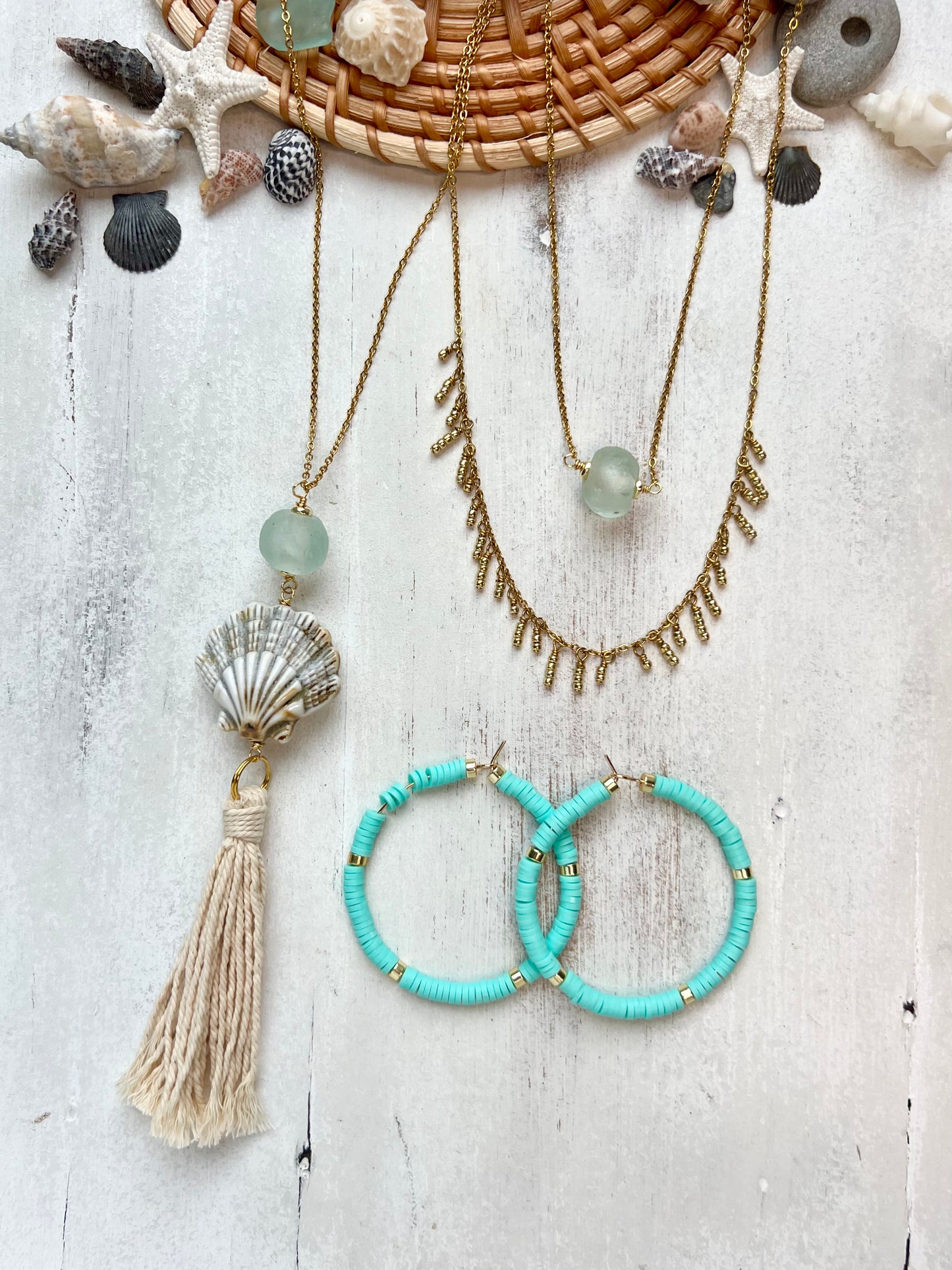 Sea shell & Sea Glass Boho Tassel Necklace