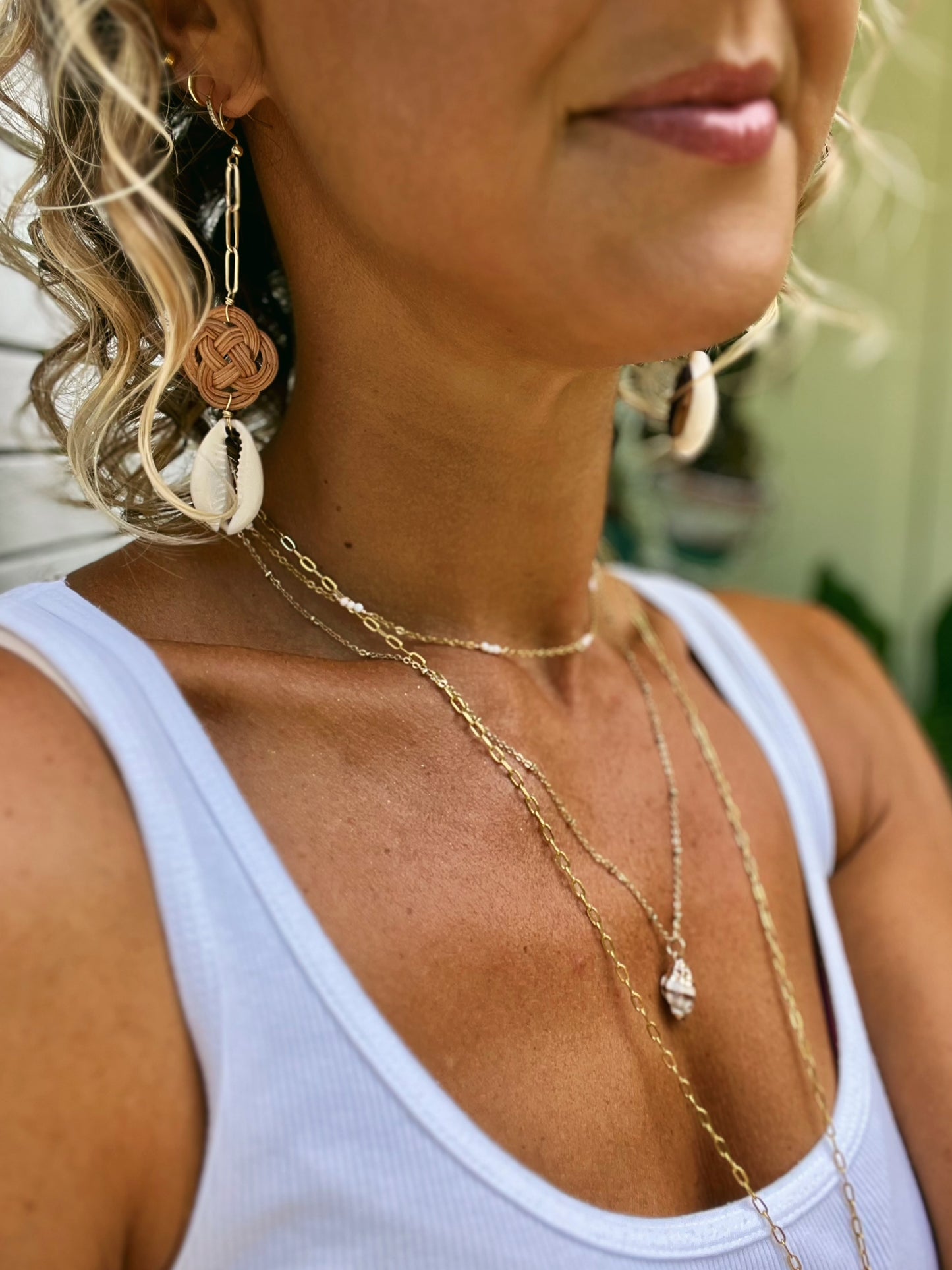 Cowrie Shell & Rattan Earrings