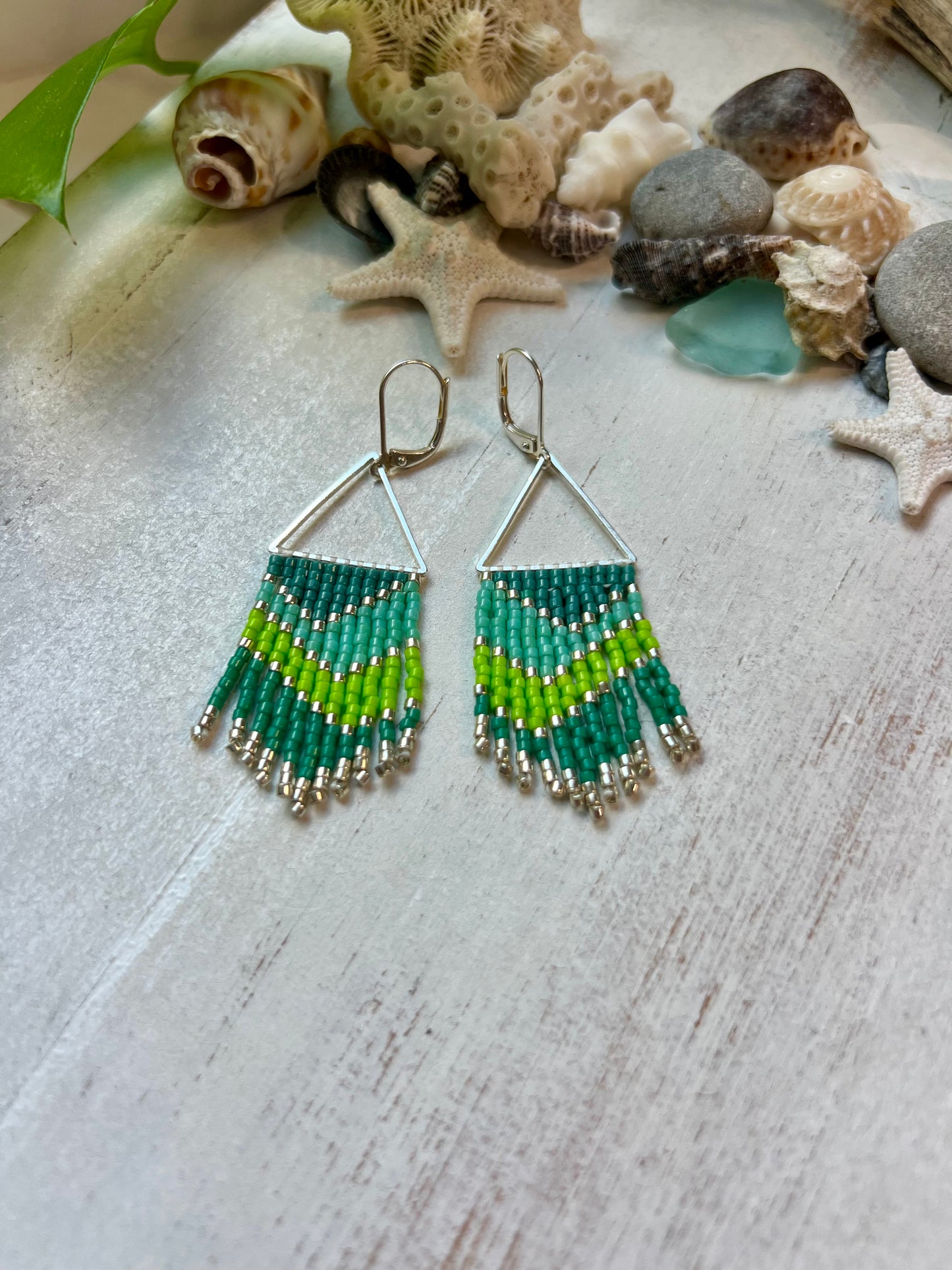 Green Abstract Seed Bead Earrings | Limited Edition