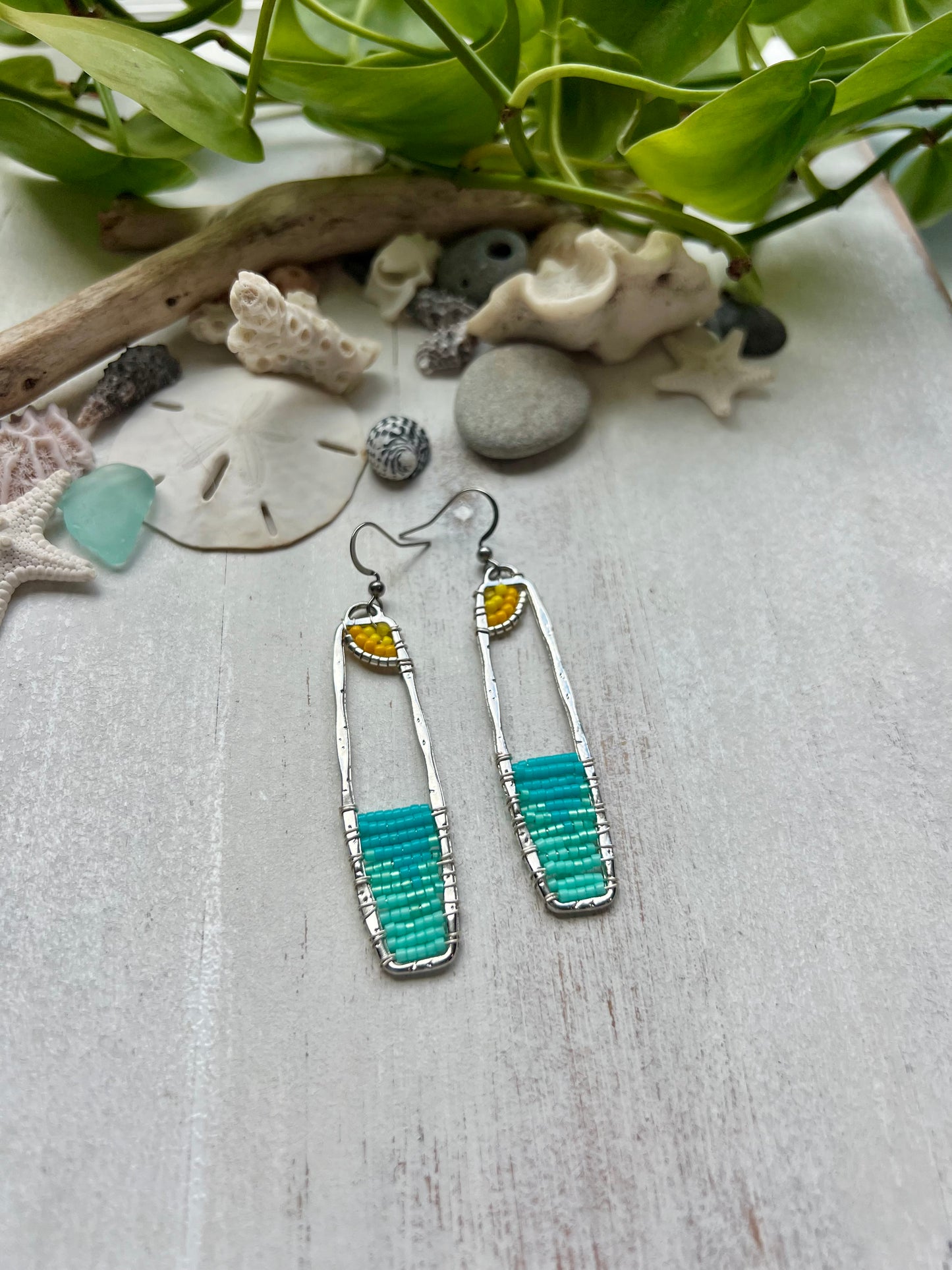 Ocean & Sun Seed Bead Earrings