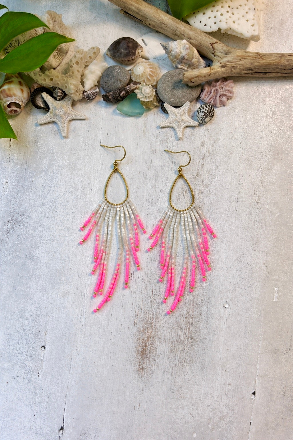 Hot Pink & White Seed Bead Earrings | Limited Edition