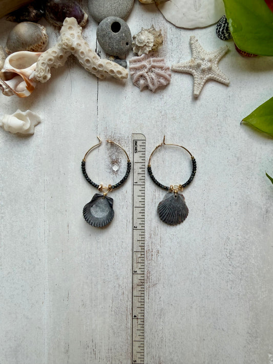West Indian Top Shell & Black Spinel Necklace Set | Genuine Puerto Rico Magpie Shell | Blackened Calico Scallop Earrings