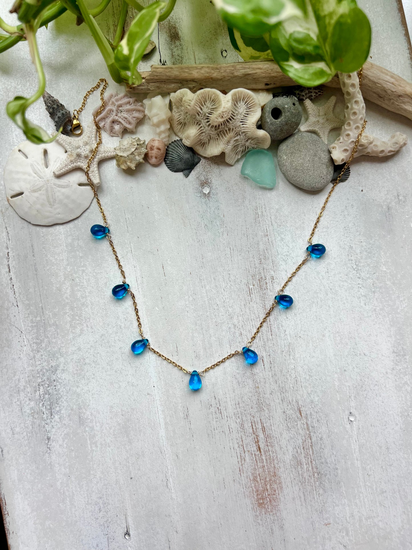 Sapphire Blue Glass Teardrop necklace