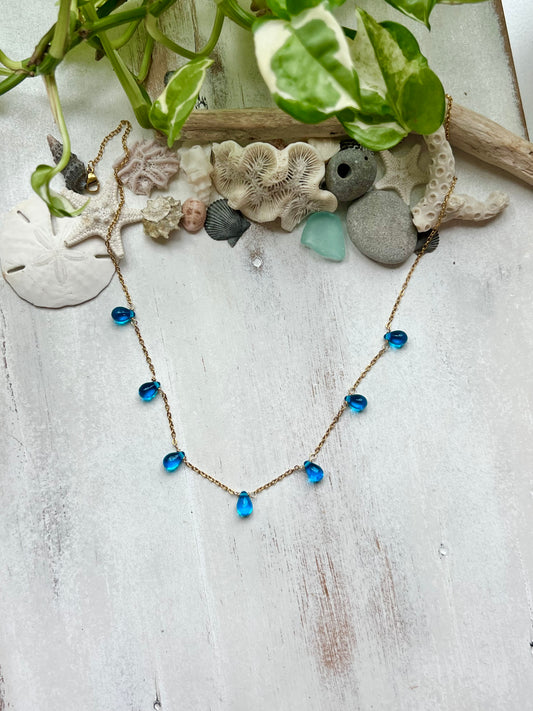 Sapphire Blue Glass Teardrop necklace