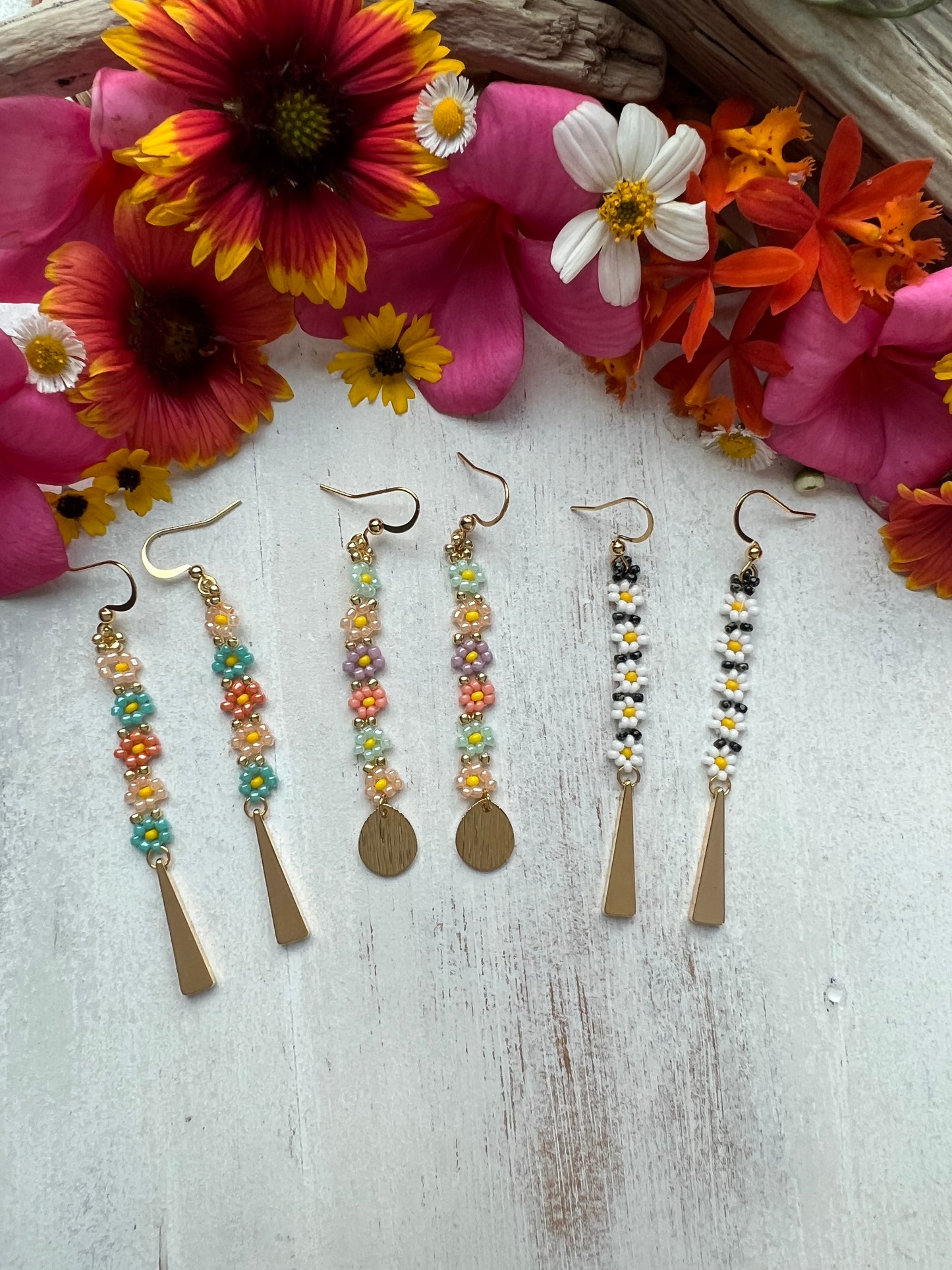 Daisy Chain Earrings with Gold Accents