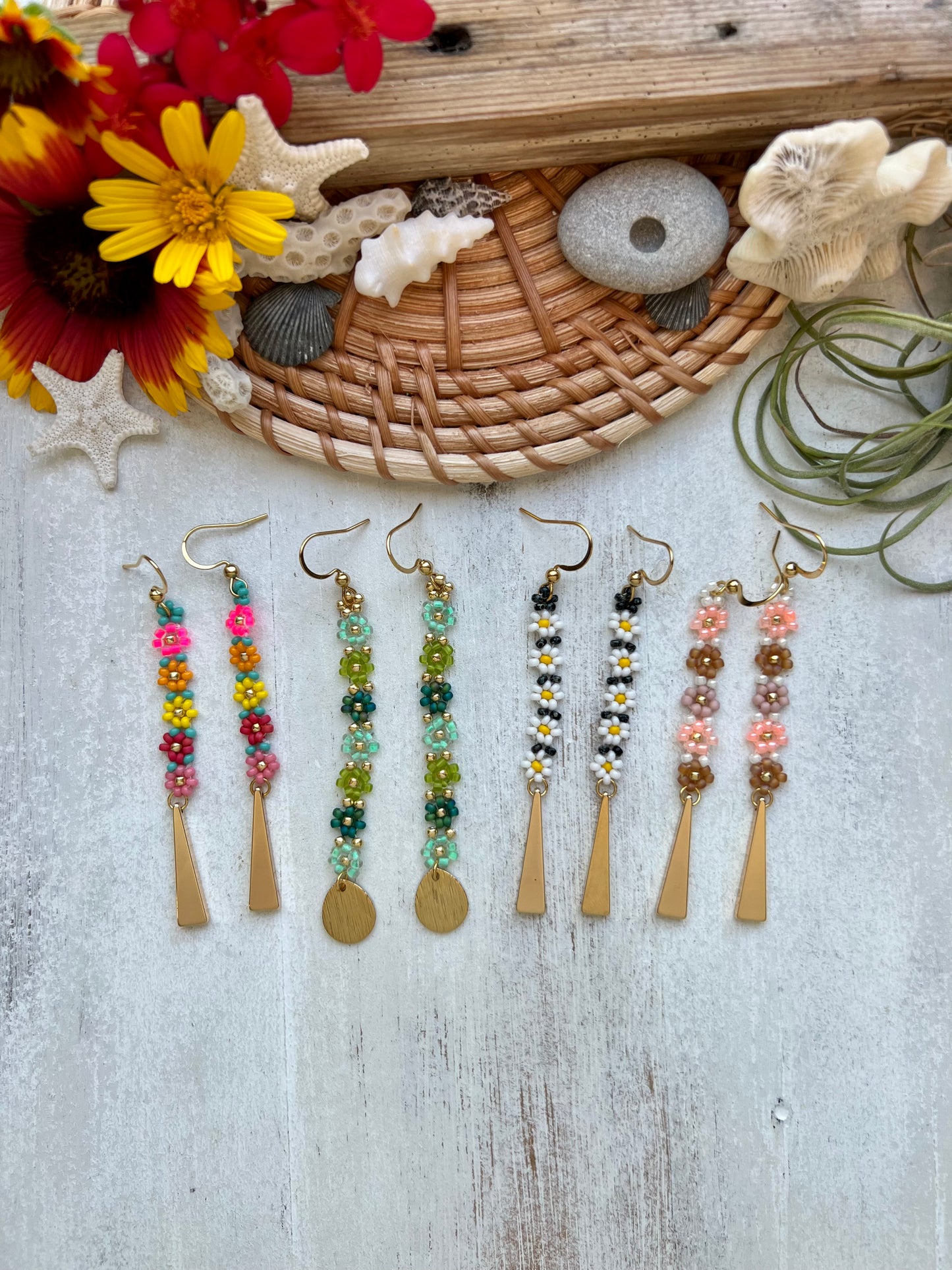 Daisy Chain Earrings with Gold Accents
