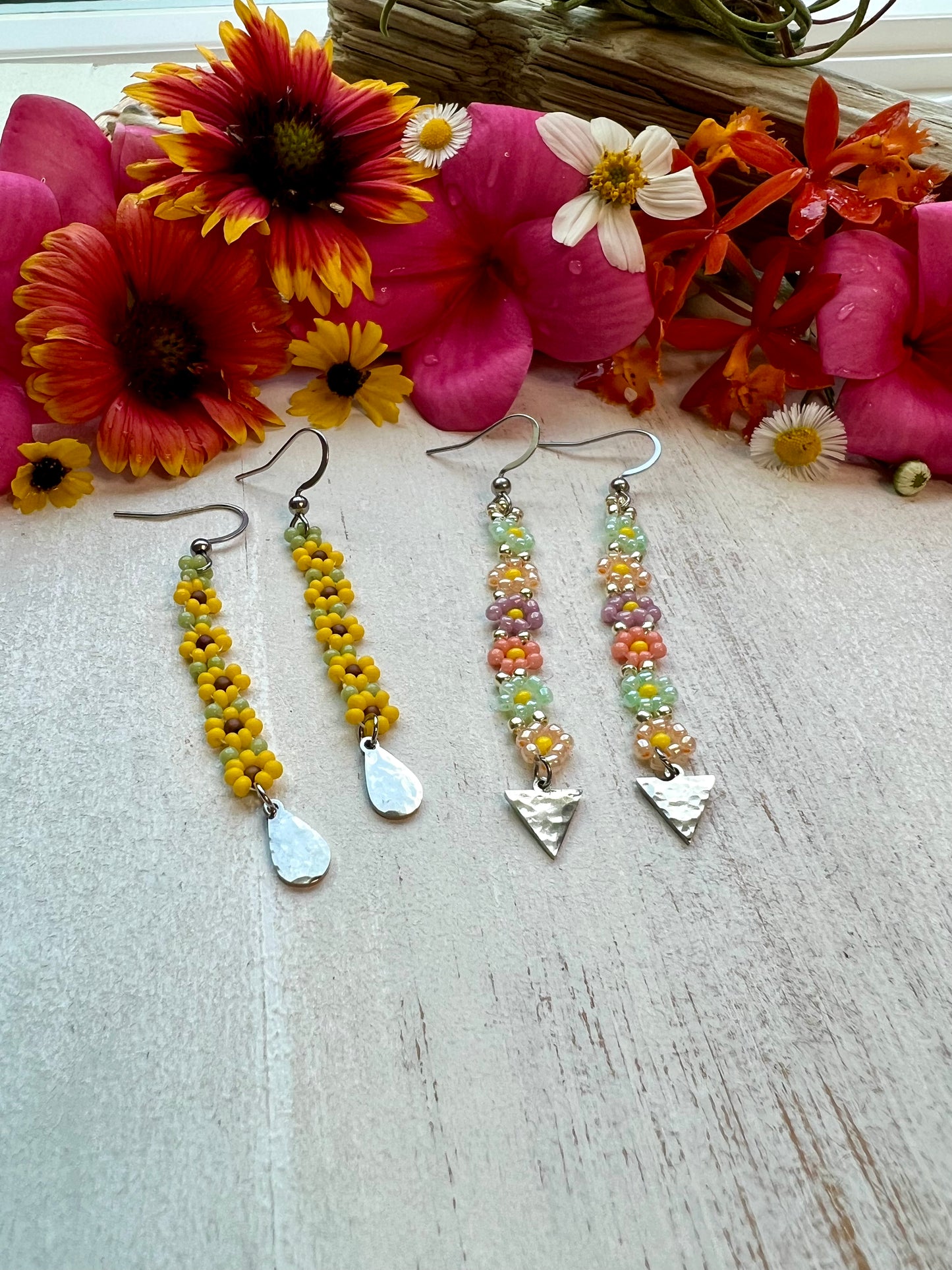 Daisy Chain Earrings with Silver Accents