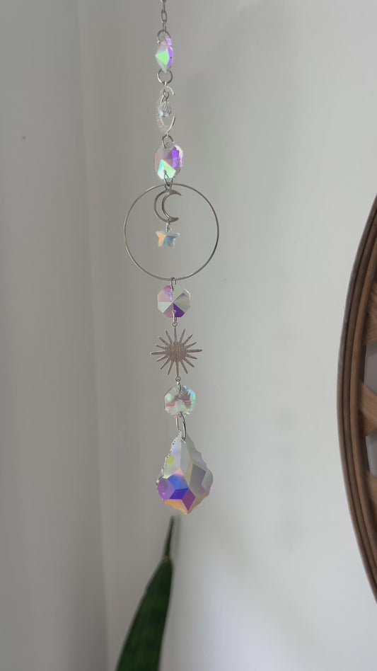 Crystal Prism Sun Catcher // Silver or Gold Sun, Moon & Stars
