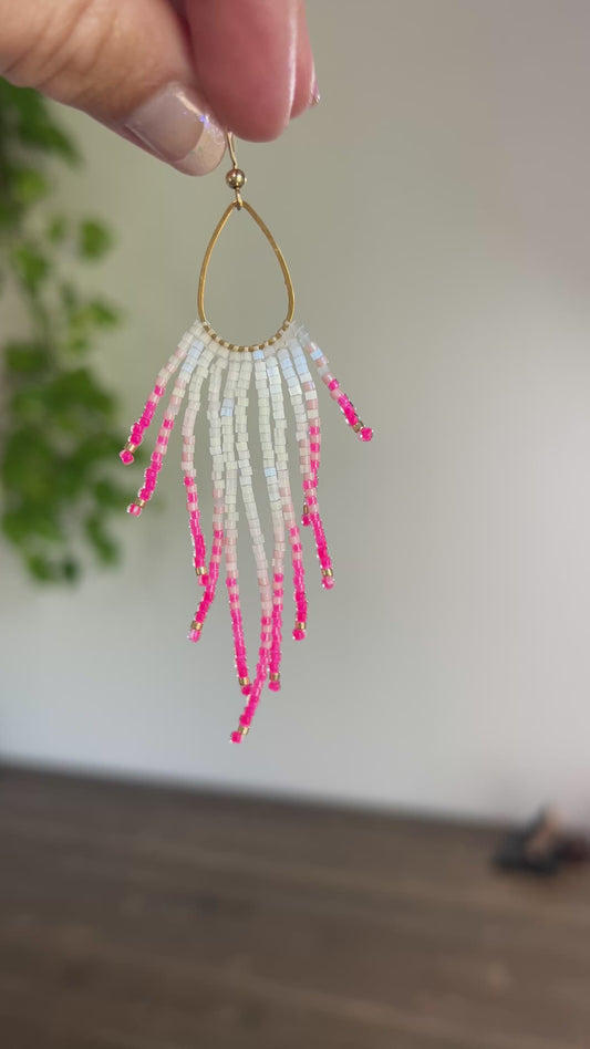 Hot Pink & White Seed Bead Earrings | Limited Edition