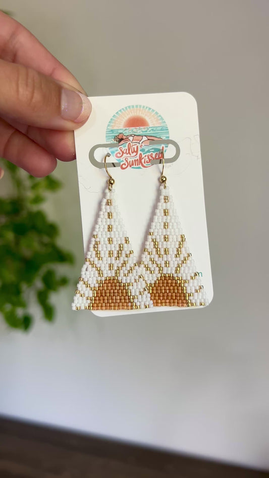 White & Gold Sun Seed Bead Earrings | Limited Edition
