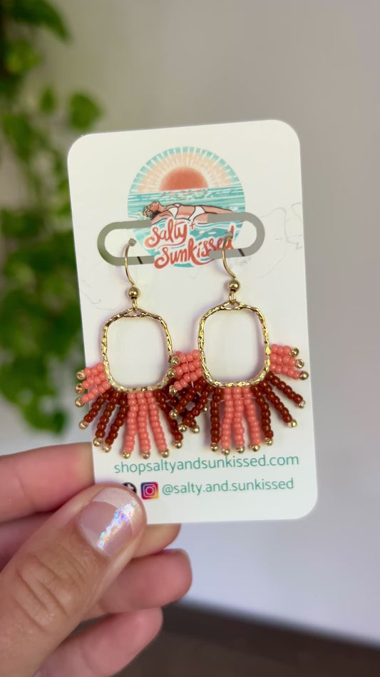 Terra Cotta & Coral Seed Bead Earrings | Limited Edition