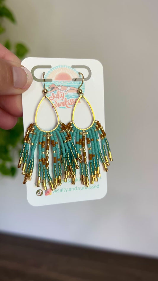 Tan & Aqua Seed Bead Earrings | Limited Edition