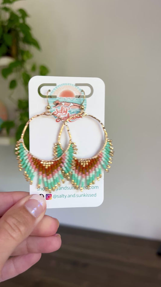 Tan & Mint Ombré Seed Bead Earrings | Limited Edition