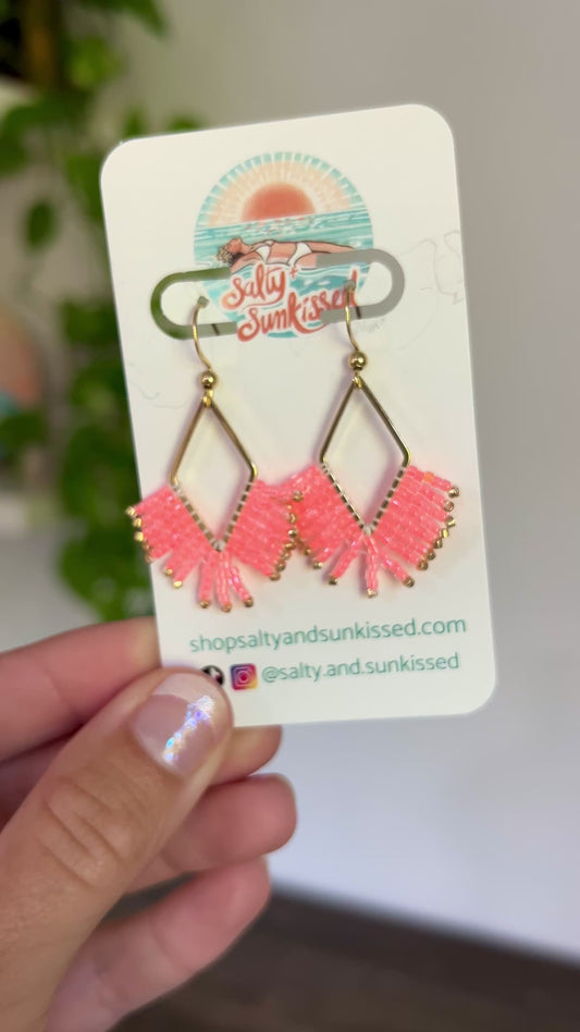 Neon Coral Seed Bead Earrings | Limited Edition