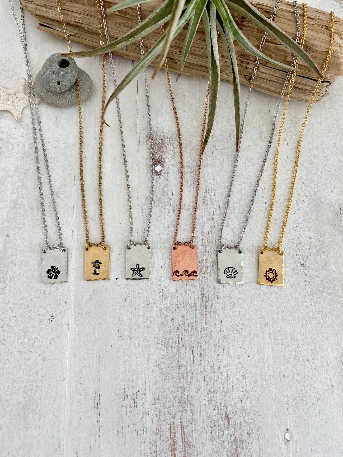 Tropical Stamped tag necklace