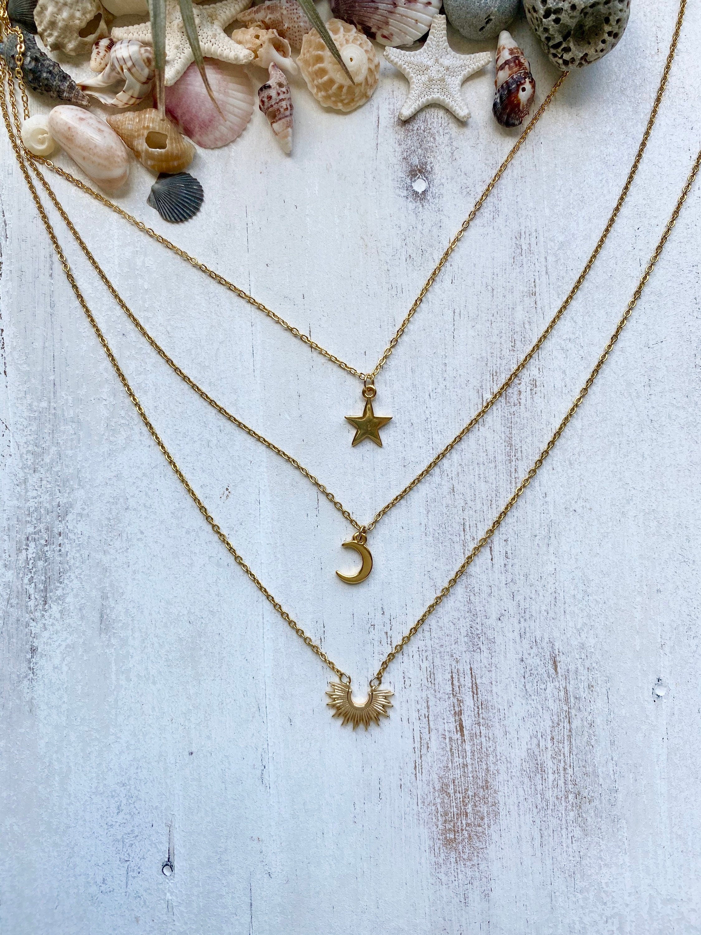 Buy Gold Coin Sun Moon Stars Necklace, Celestial Opal Jewelry Necklace, Moon  Necklace Sun Necklace, Sun and Moon Circle Necklace, Gift for Her Online in  India - Etsy
