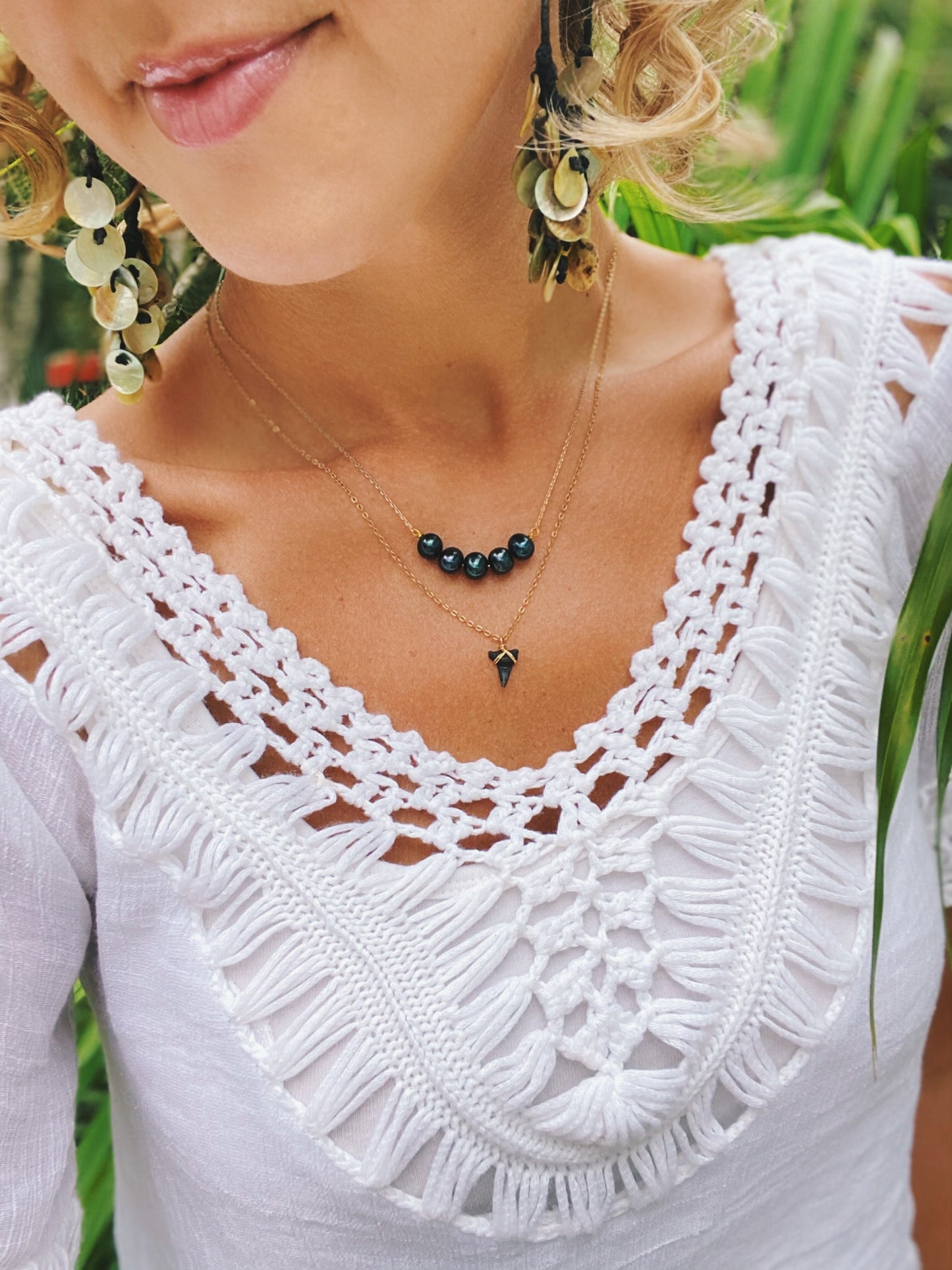 Fossilized shark tooth necklace