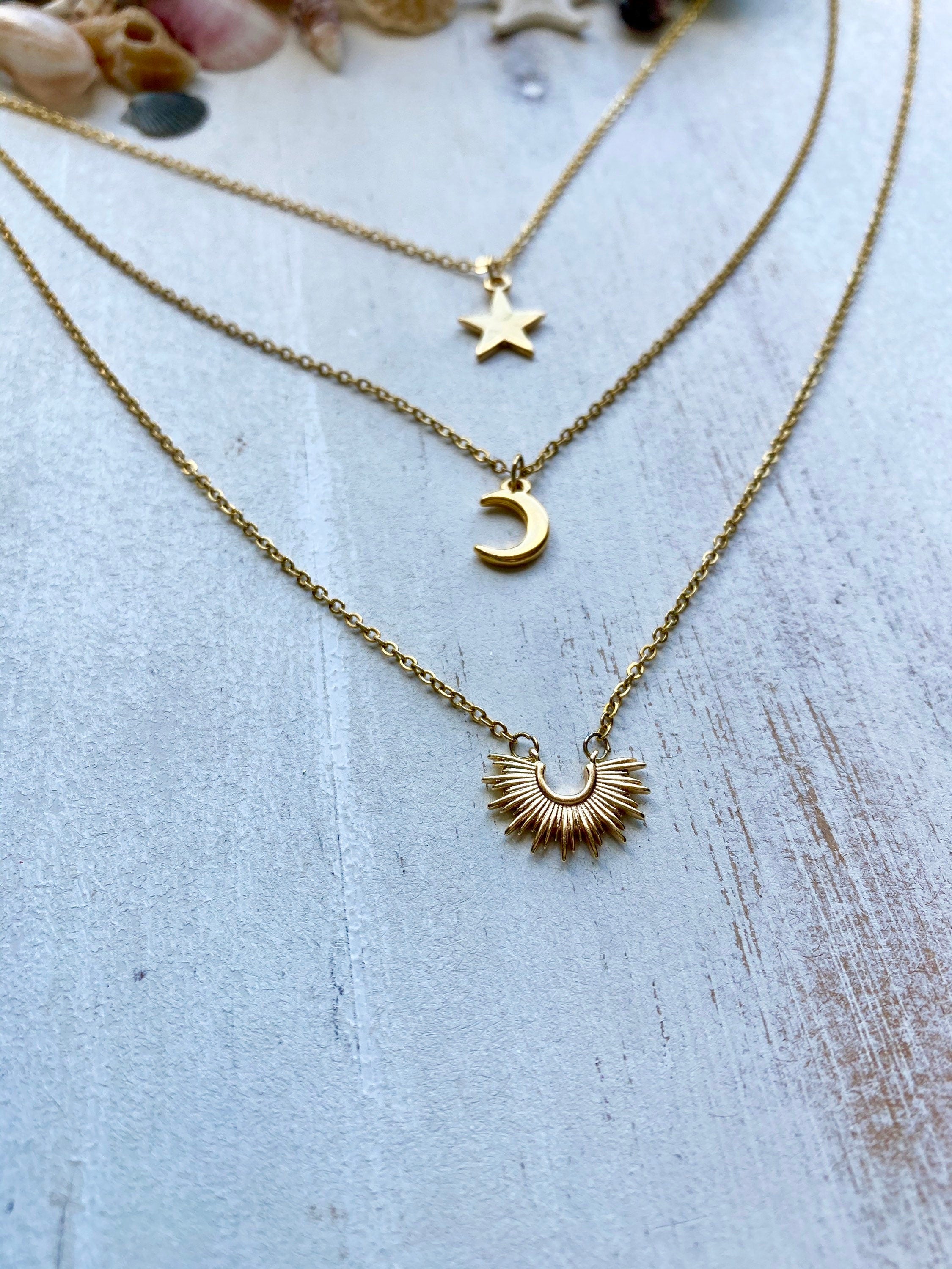 Sterling Silver Gold Plated Moon & Star Necklace – Serendipity Designs