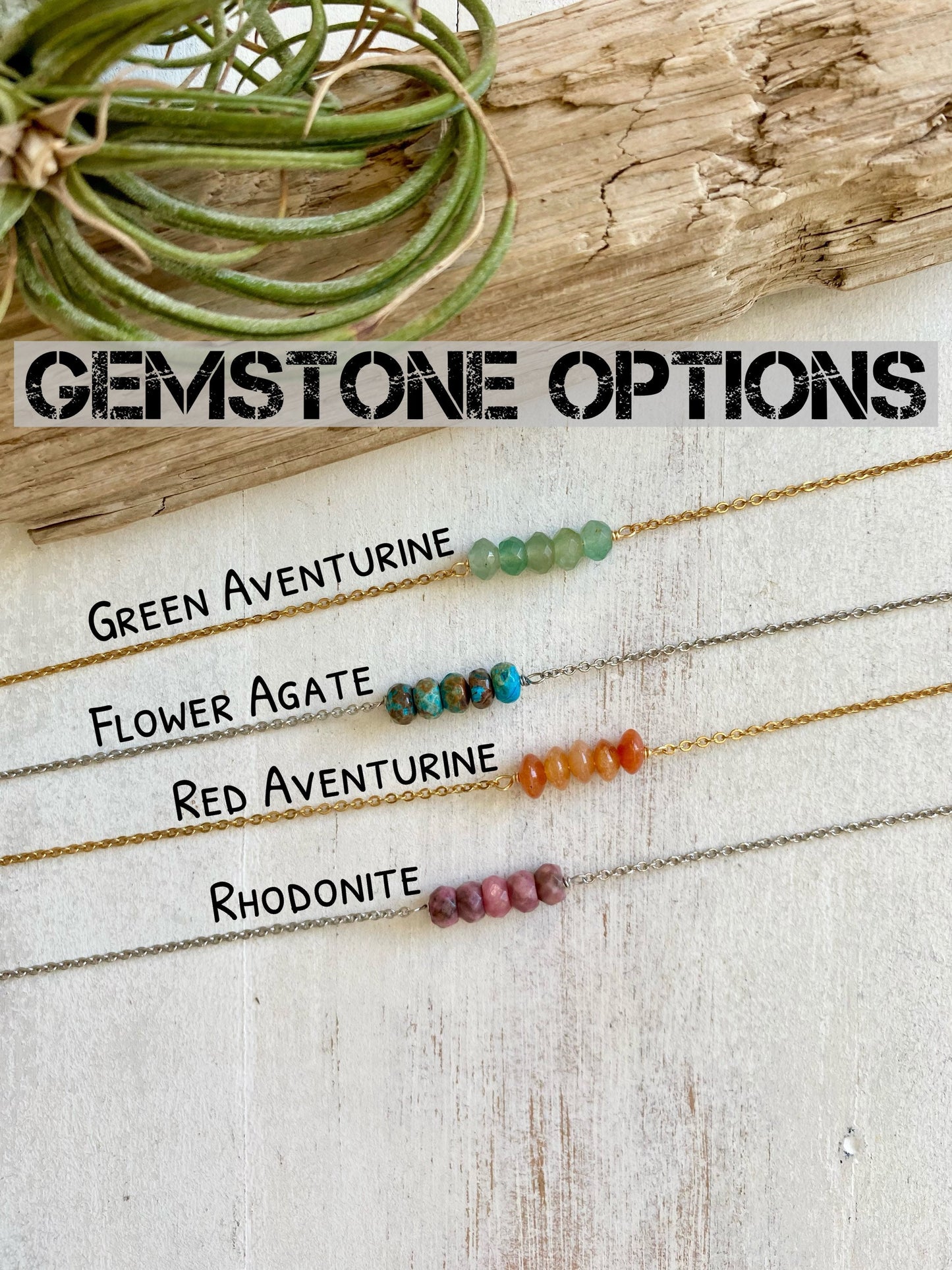 Faceted Rondelle Gemstone bar Necklace