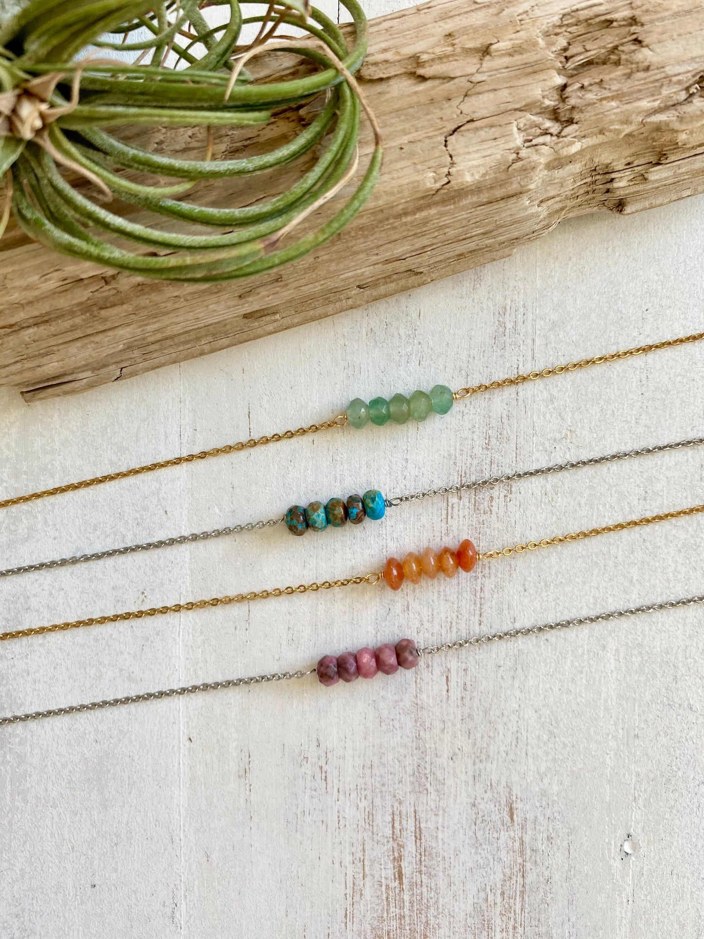 Faceted Rondelle Gemstone bar Necklace