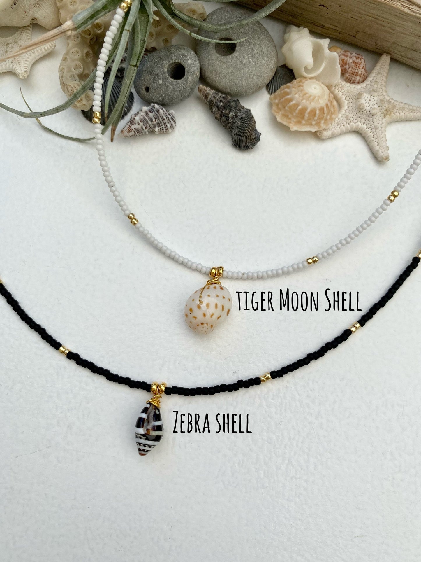 Seashell and seed bead choker