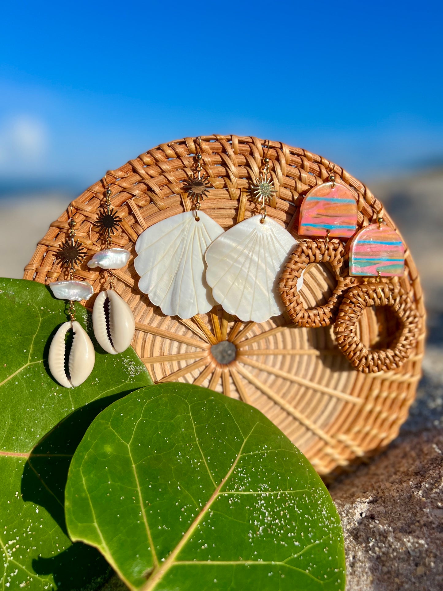 Mother of Pearl Shell & Gold Sun Earrings