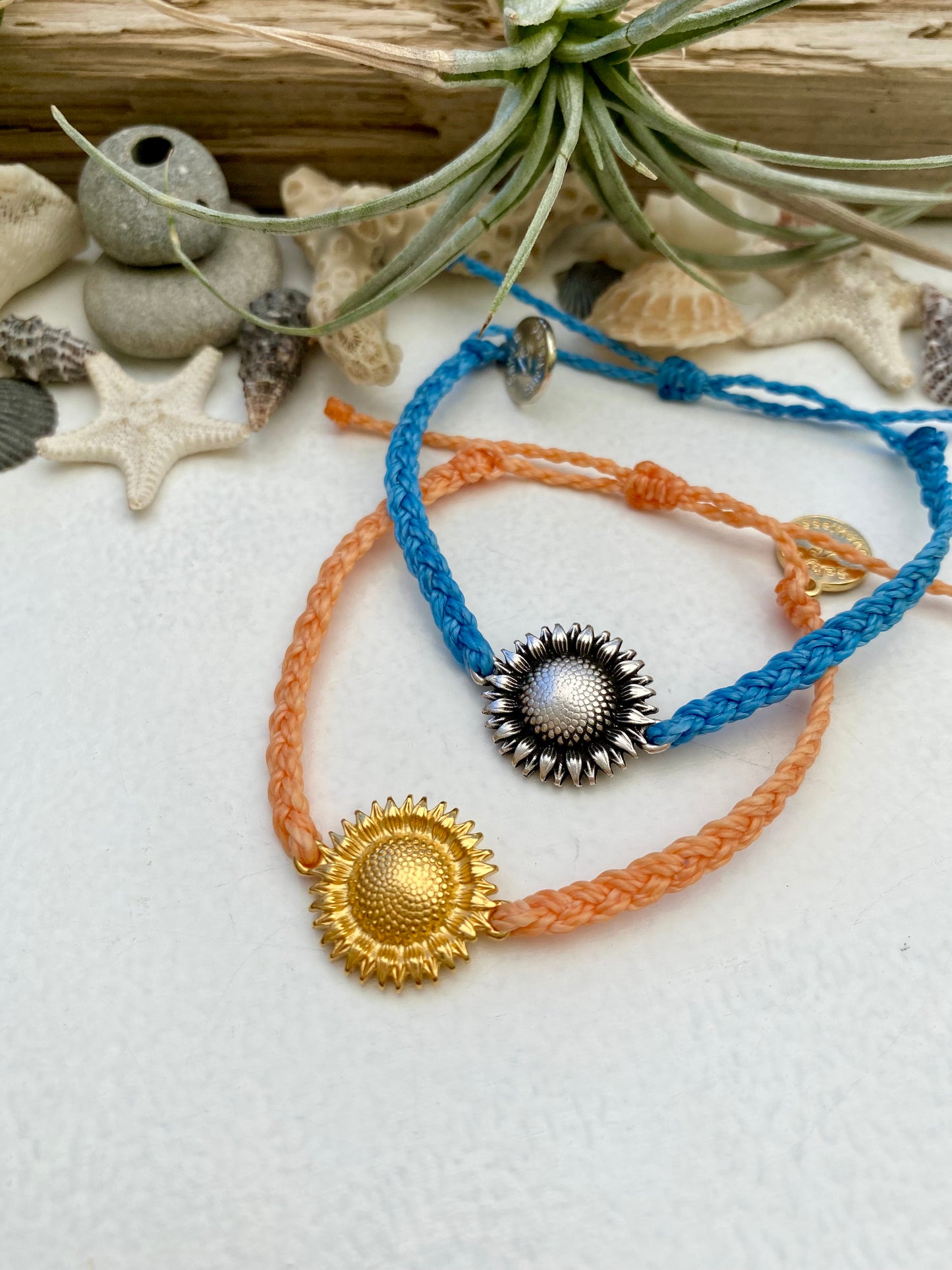 Waxed cord Sunflower bracelet