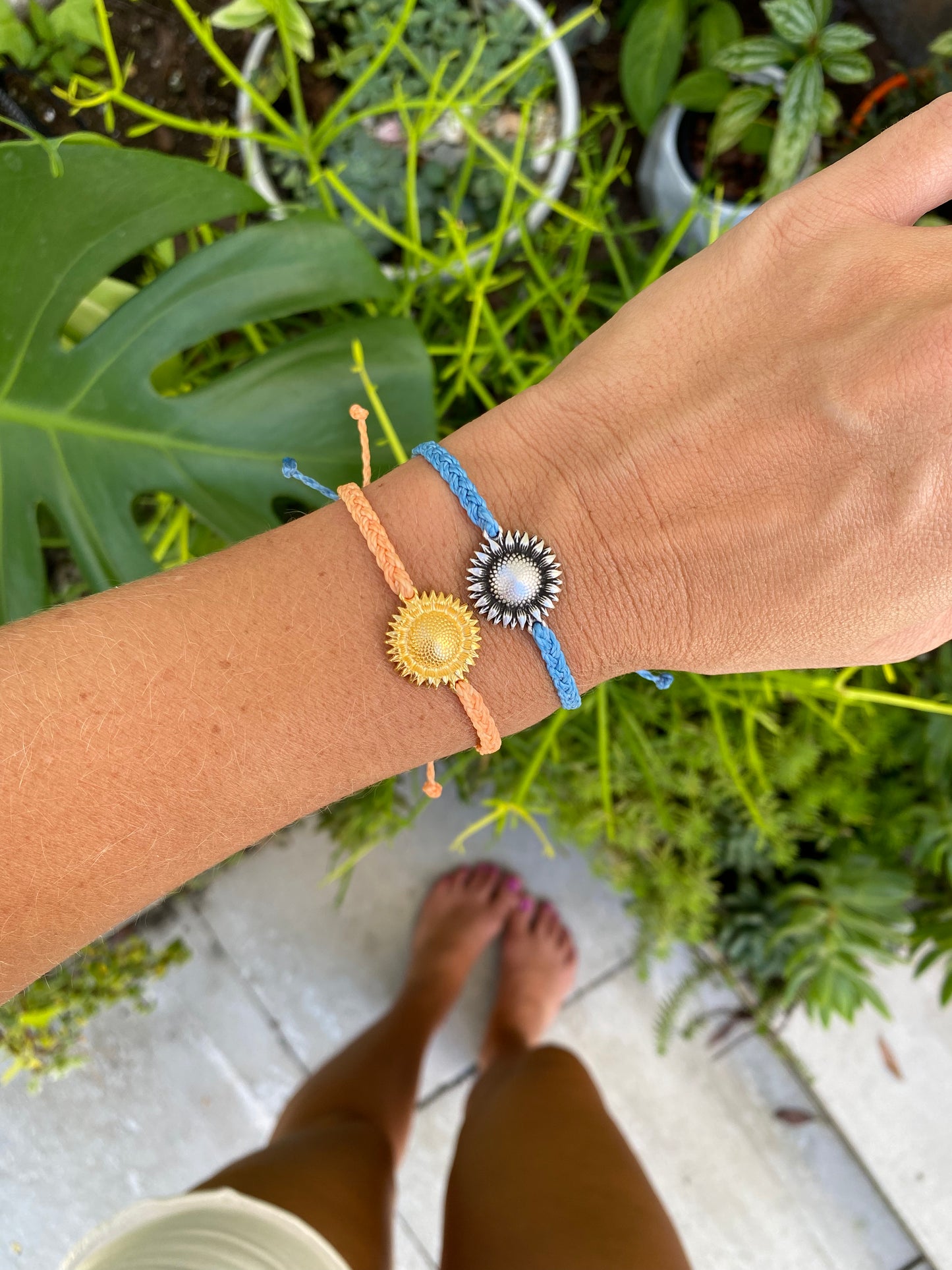 Waxed cord Sunflower bracelet