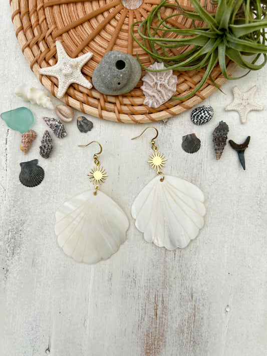 Mother of Pearl Shell & Gold Sun Earrings