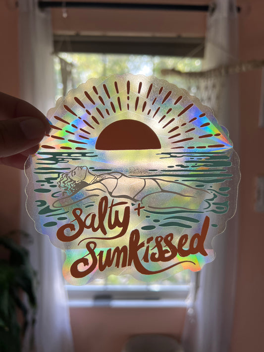 Salty & Sunkissed Logo Suncatcher / Rainbow maker decal